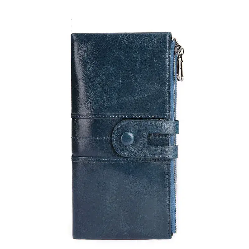 Thumbnail: Zipper Long Genuine Leather Card Holder Purse