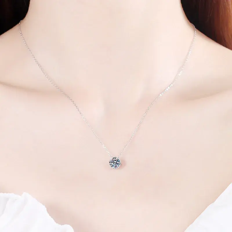 Thumbnail: Original Round Brilliant Cut Diamond Test Past Moissanite Pendant Necklace