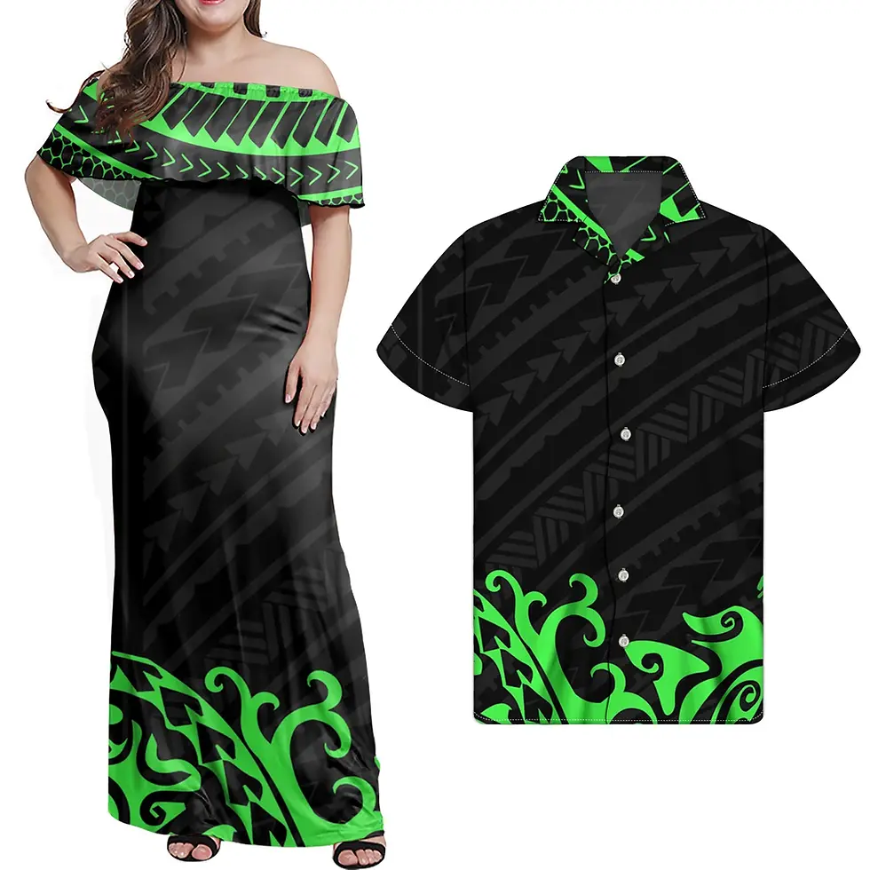 Thumbnail: Two Piece Sets Blue Polynesian  Print  Casual Shirt es