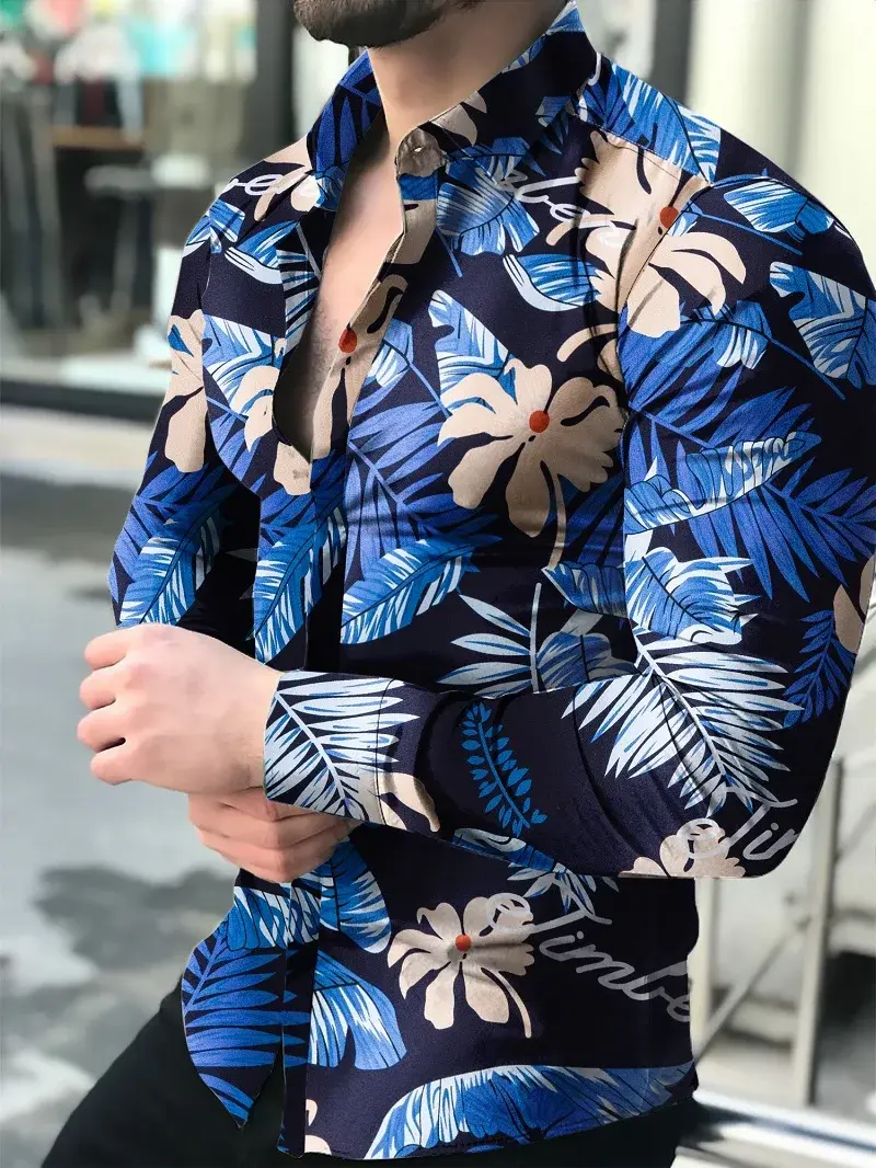 Thumbnail: Men's Social Blouse Hawaiian Long Sleeve Shirt