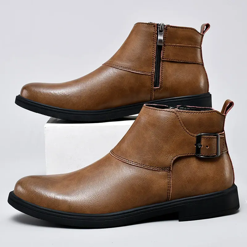 Thumbnail: Pointed Toe Zipper-Up Men Chelsea Boots
