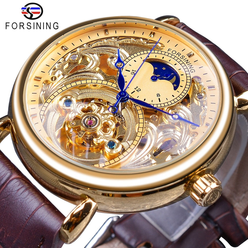 Forsining Genuine Leather Belt Mens Mechanical Wristwatches Clock