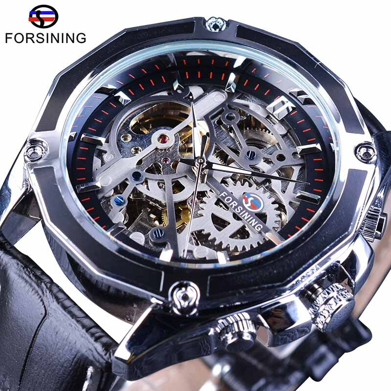 Thumbnail: Forsining Genuine Leather Belt Mens Mechanical Wristwatches Clock