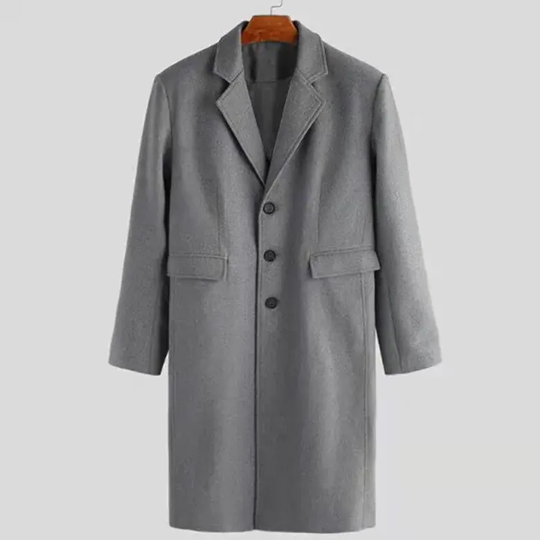 Thumbnail: Mens Trench Coat Long British Style Daily Commute Woolen Overcoat