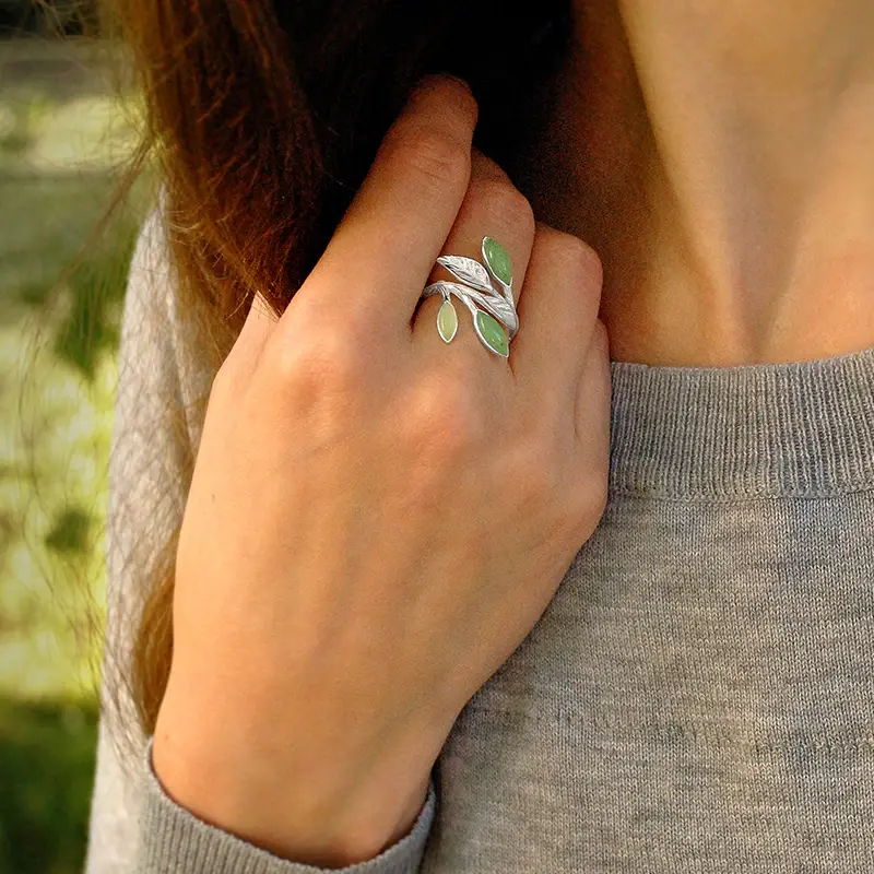 Thumbnail: Natural Gemstone  Leaf Shape  Rings Pendant Jewelry Sets