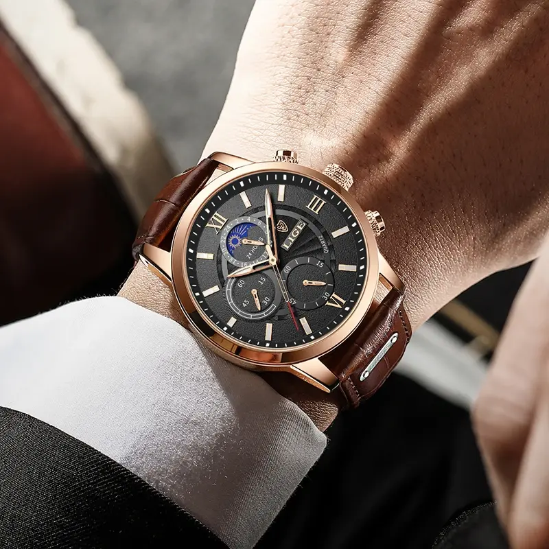 Thumbnail: Men's Quartz Sport Watch with Leather Band and Chronograph