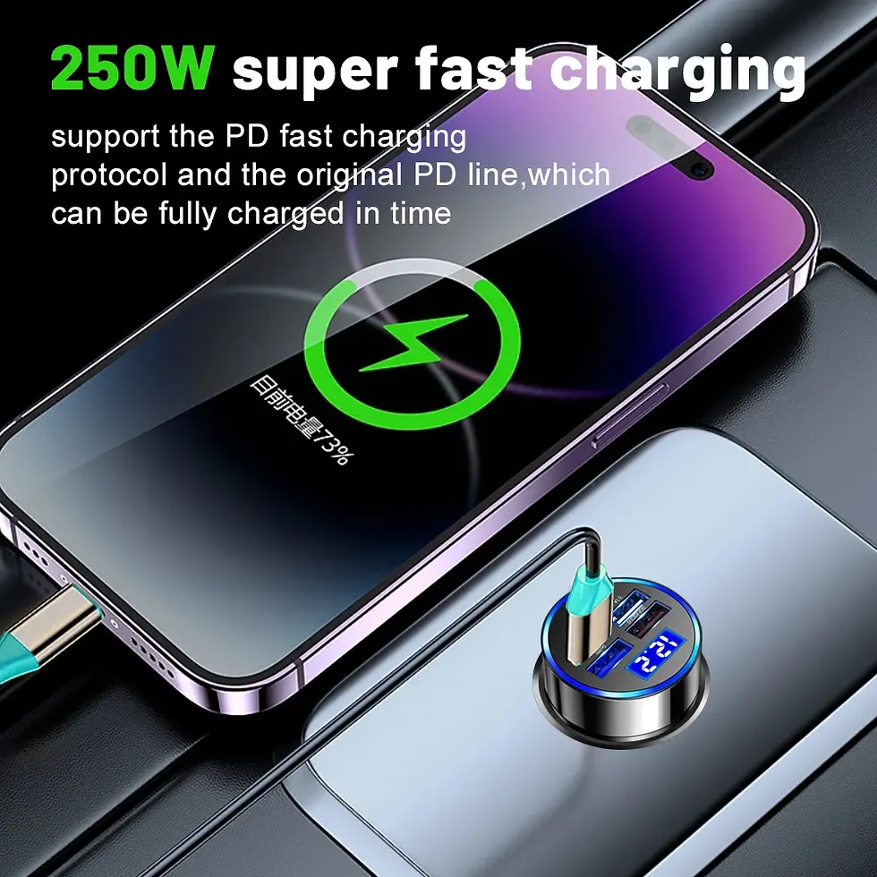Thumbnail: Car Charger 5 Ports Fast Charge PD QC3.0 USB C Car Phone Charger