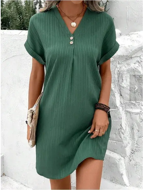 Miniature : Casual Women's Short Sleeve v Neck Solid Color Striped Vintage