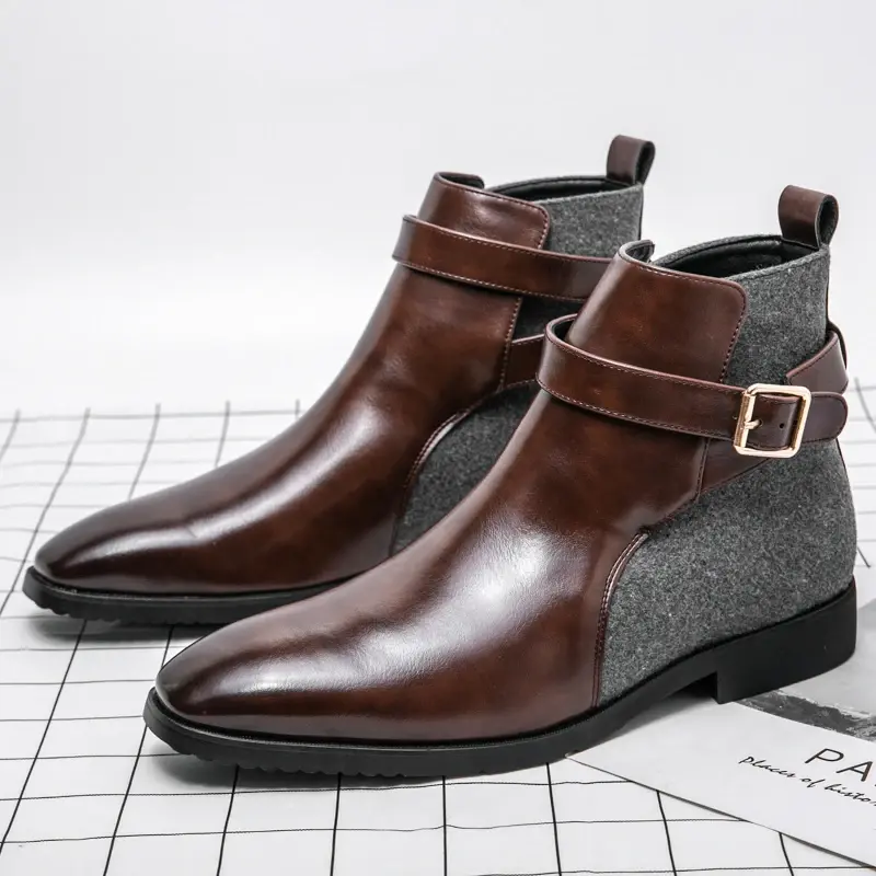 Thumbnail: Genuine Leather Pointed Toe Casual Dress Ankle Boots Shoes