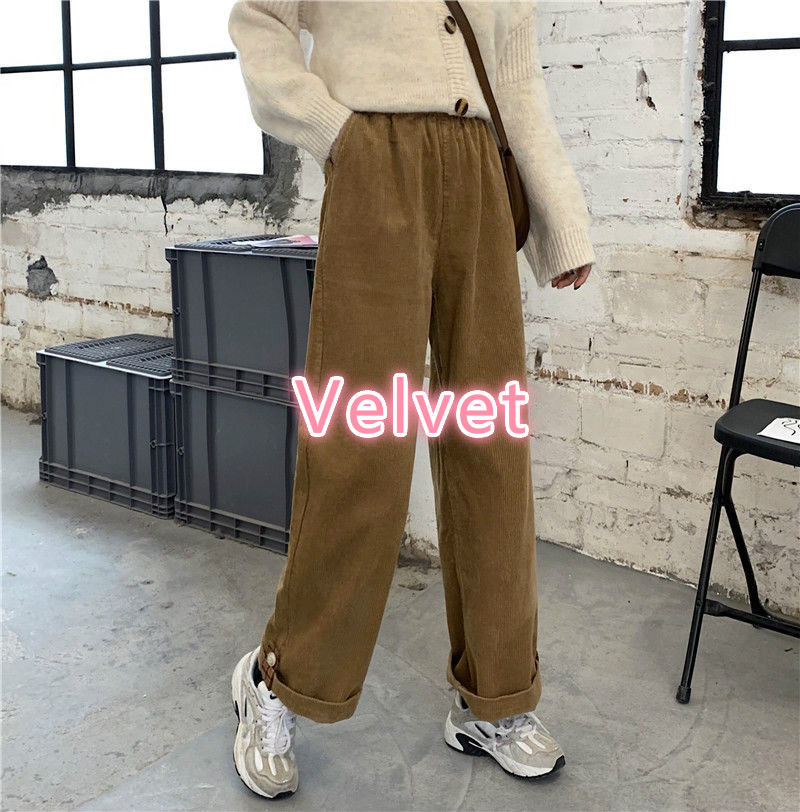 Thumbnail: Women Korean  Oversize High Waist Winter Loose Pants Beige Trousers