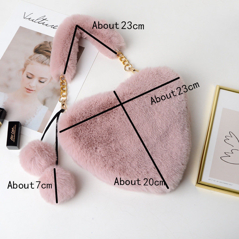 Thumbnail: Pink Fluffy Tote Bag Soft Fur Handbag Cute Heart Shape