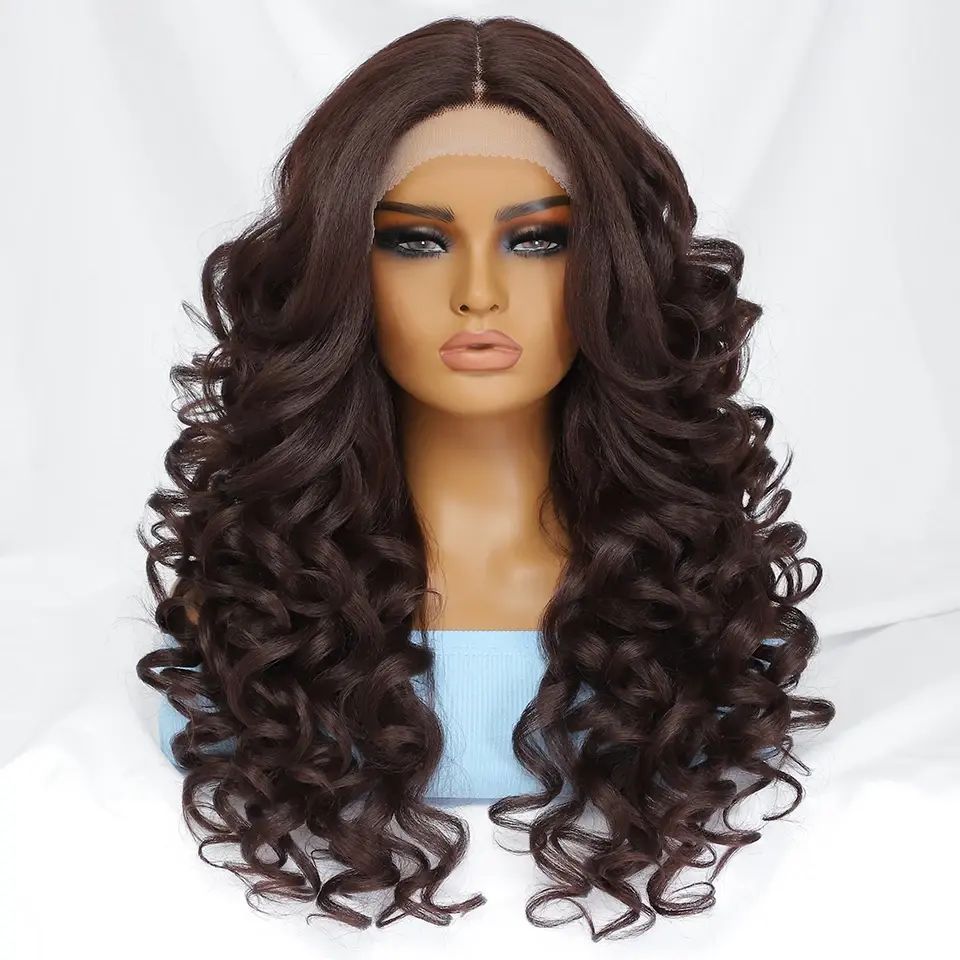 Black Brown Curly Wig Synthetic Lace Front Wigs