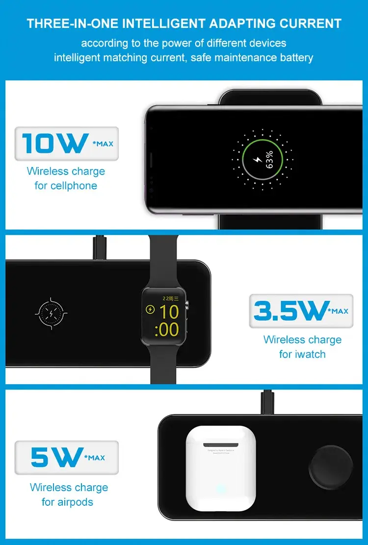 Thumbnail: Charger for Mobile Phones Watch Earphones Qi Standard 10W 3 in 1