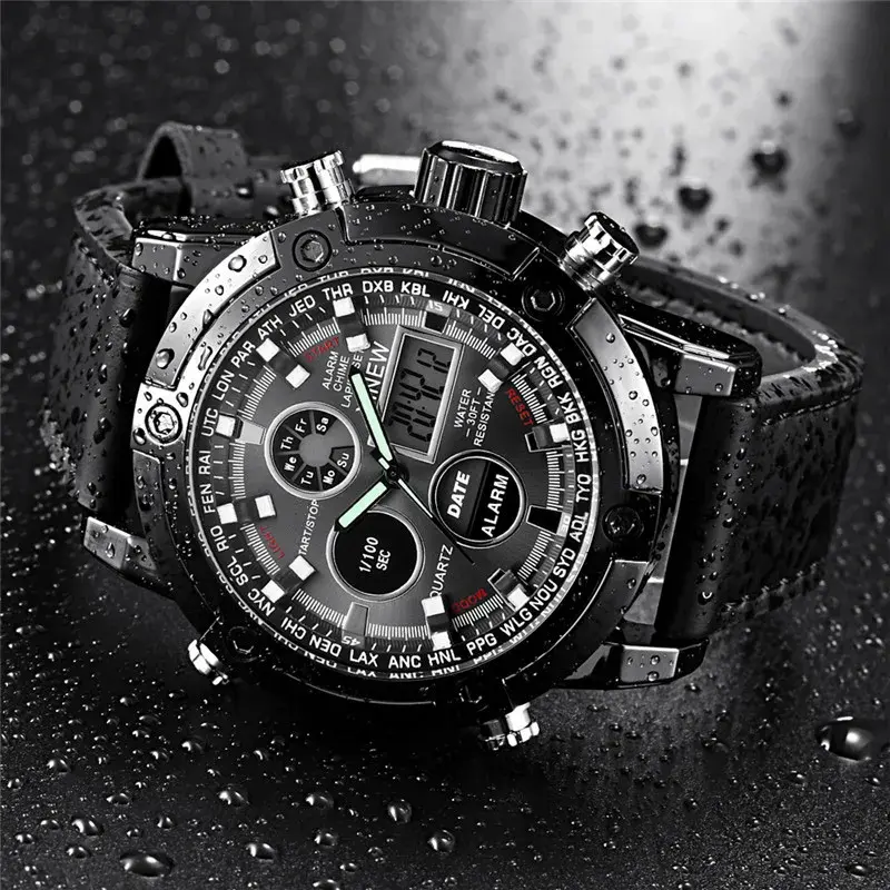 Thumbnail: Chronograph Business Watch for Men Leather Bandronic Clock