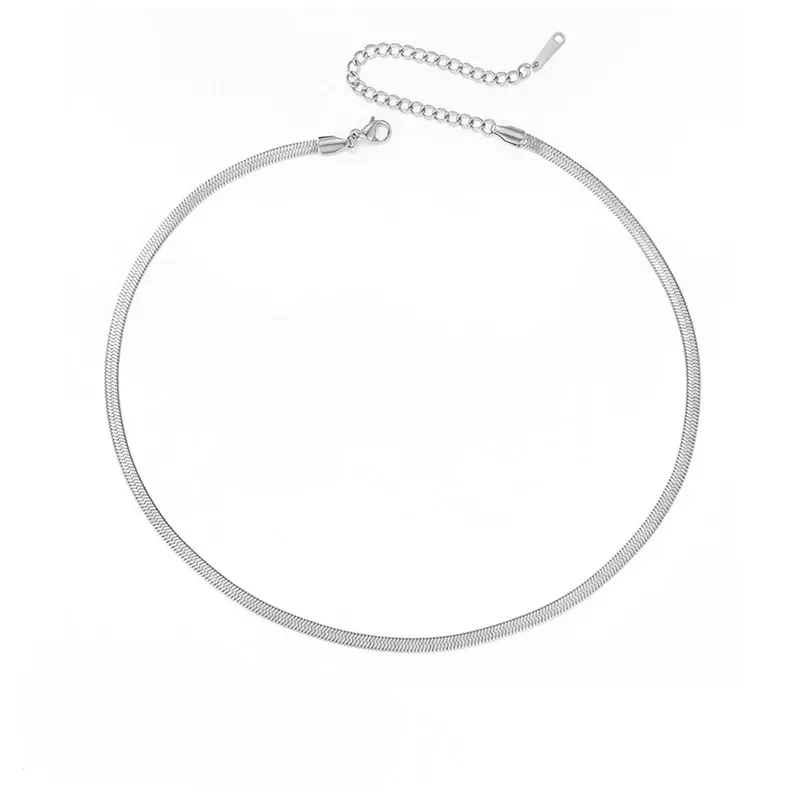 Thumbnail: 14k Gold Plated Stainless Steel Flat Snake Choker Necklace Chain