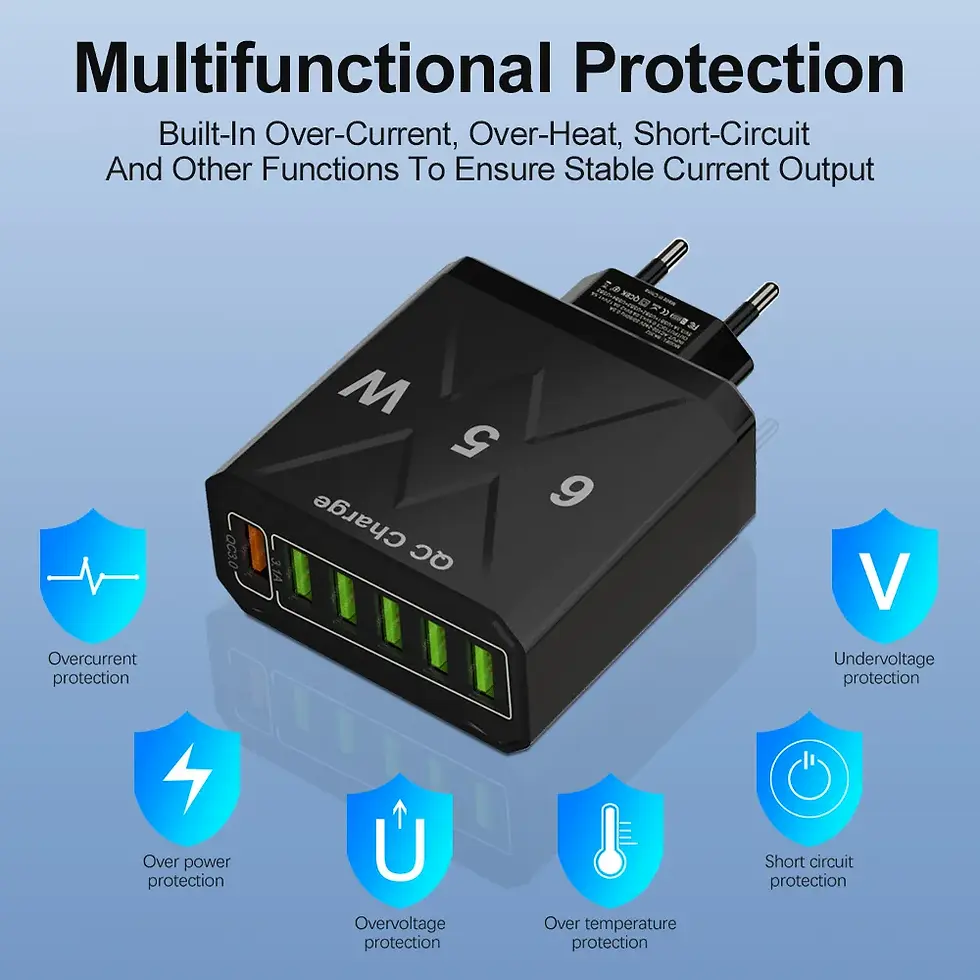 Thumbnail: 65W 6 Ports USB Charger Fast Charging QC3.0 Travel