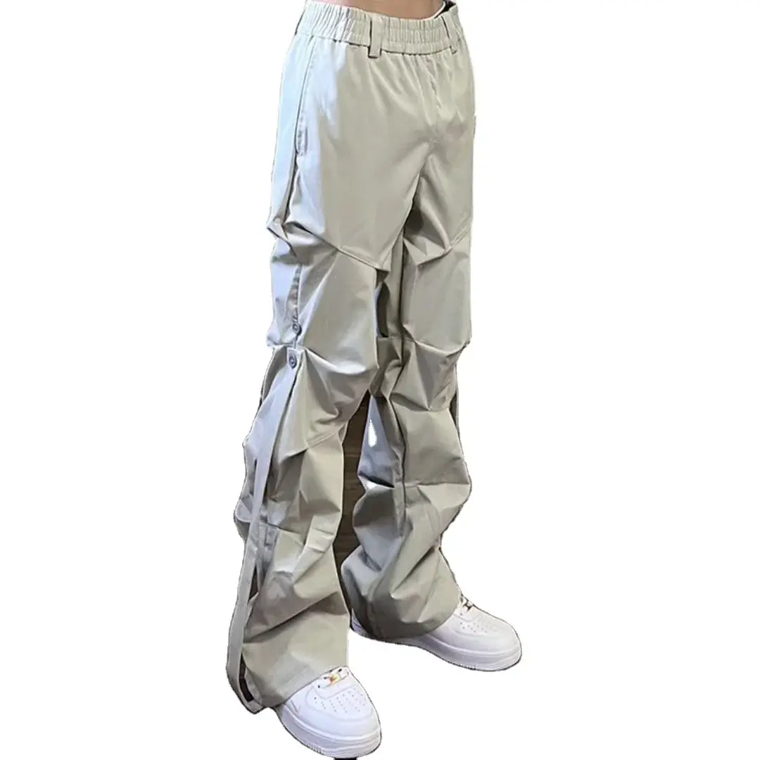 Straight Casual Track Pants Men Pockets Ruched Retro Pants Men Oversize