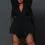 थंबनेल: Long Sleeve High Waist Solid Color Short Skirt Deep v Dress Plus Size