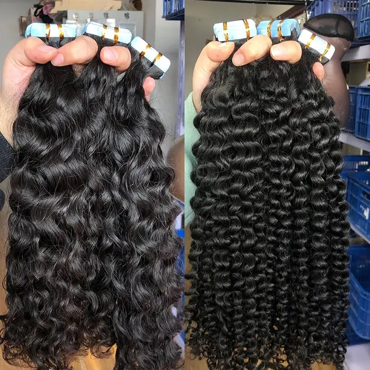 Thumbnail: Tape in Hair Extensions 100human Hair Yaki Kinky Straight Tape In