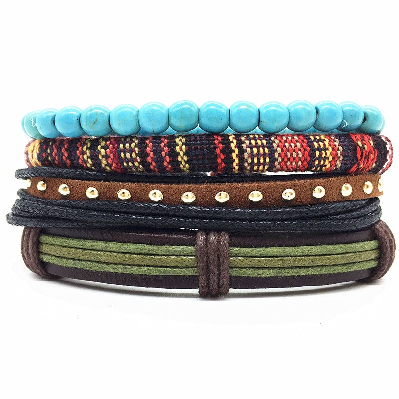 Thumbnail: 4 Pcs/Set Handmade Women Men Leather Bracelets