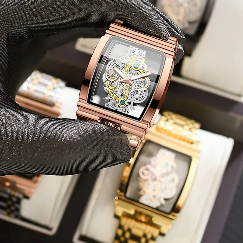 Thumbnail: Luxury Men Gold Tourbillon Skeleton Automatic Quartz Wrist Watches