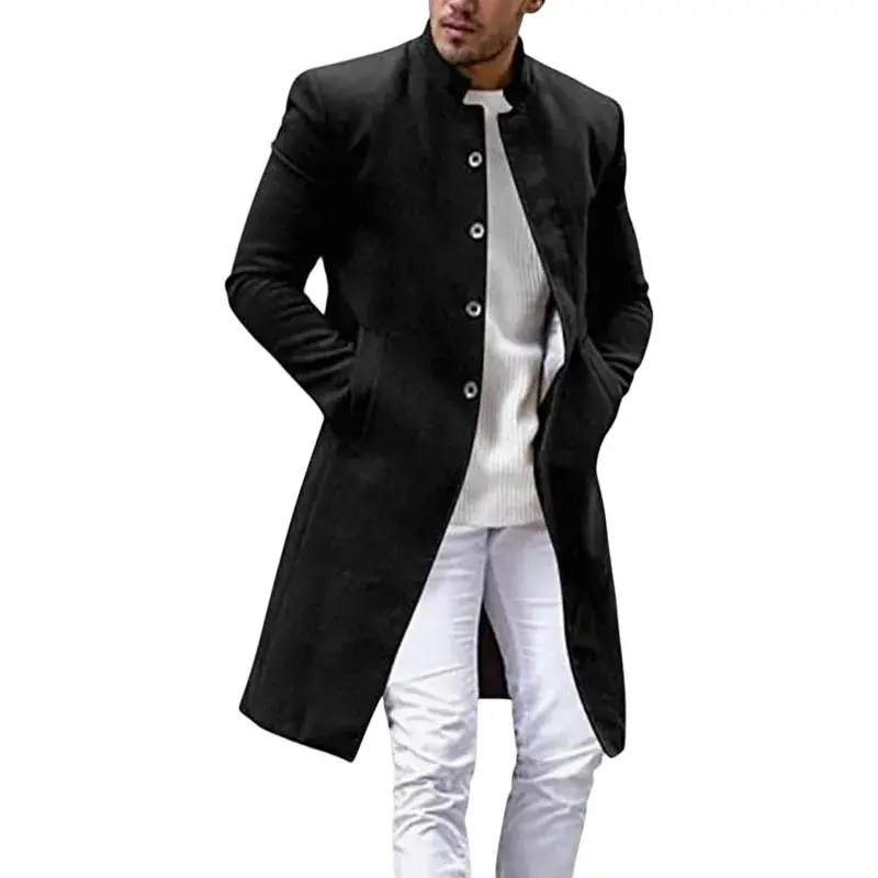 Thumbnail: Autumn Winter Men Woolen Jacket Overcoat Plus Size Long Trench Coat