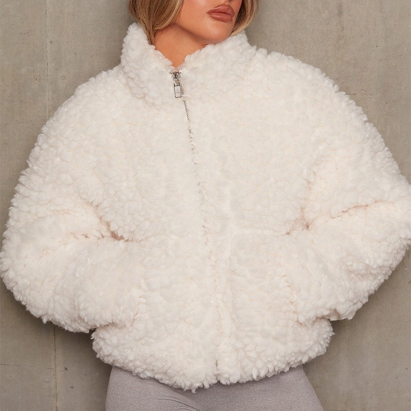 Thumbnail: Plush Cardigan Short Jacket Lamb Wool Coat
