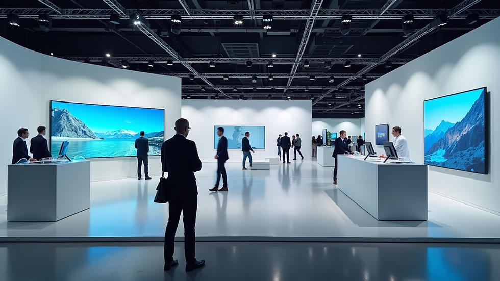 Eye-level view of a well-designed exhibition booth with interactive product displays