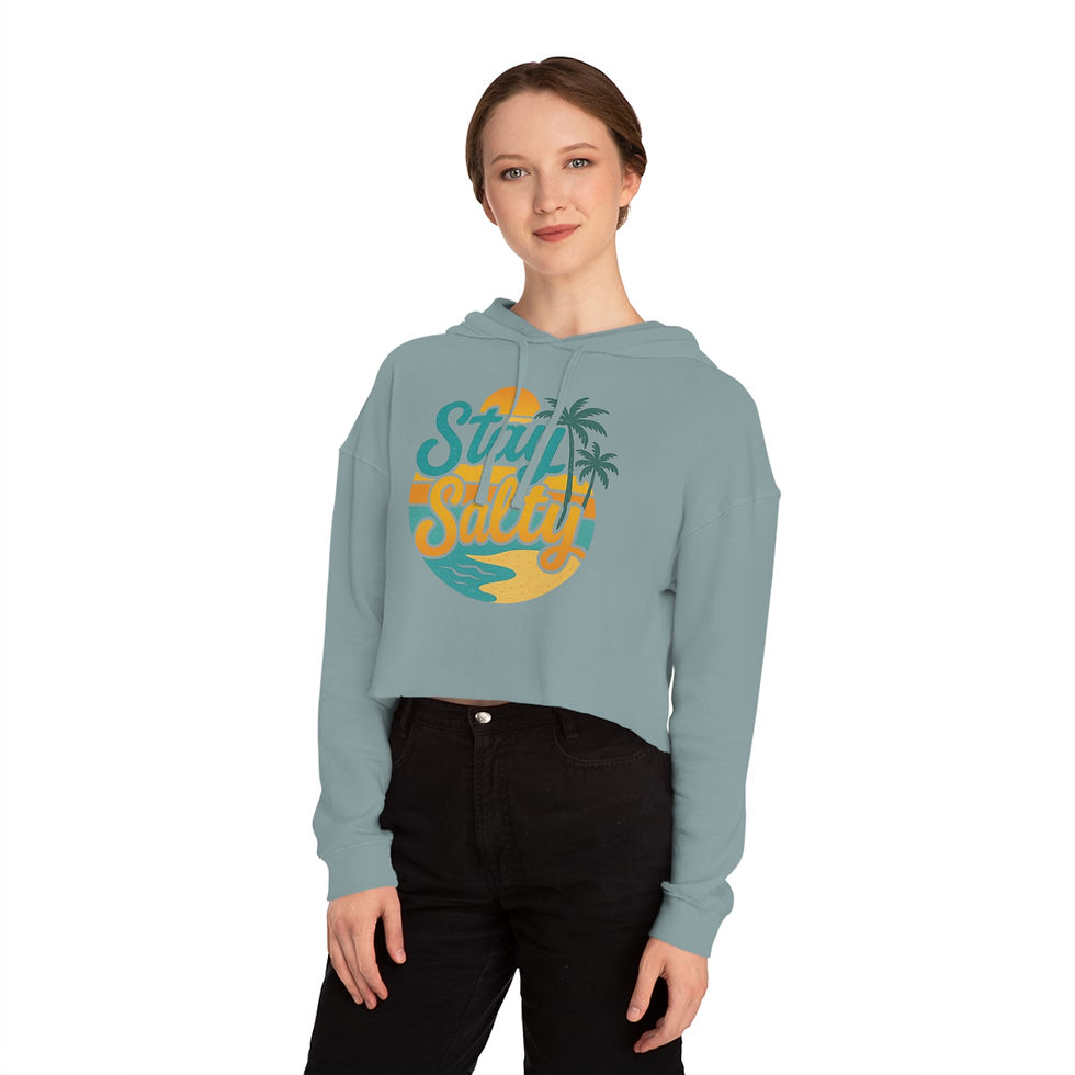 Thumbnail: Women’s Cropped Hooded Sweatshirt - Stay Salty - 