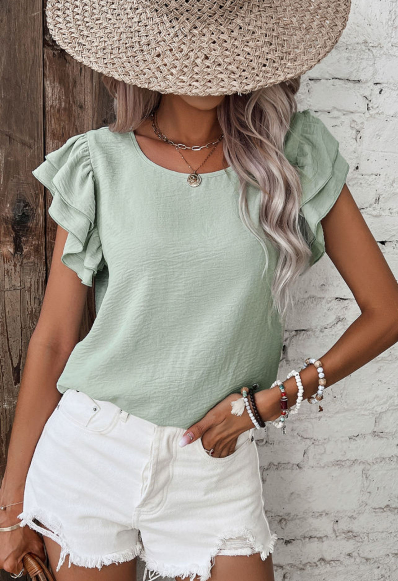 Casual Ruffle Sleeve Top