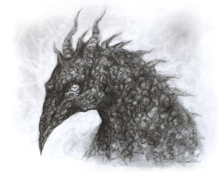 Charcoal drawing of a shadow creature by Vilde Dyrnes Ulriksen