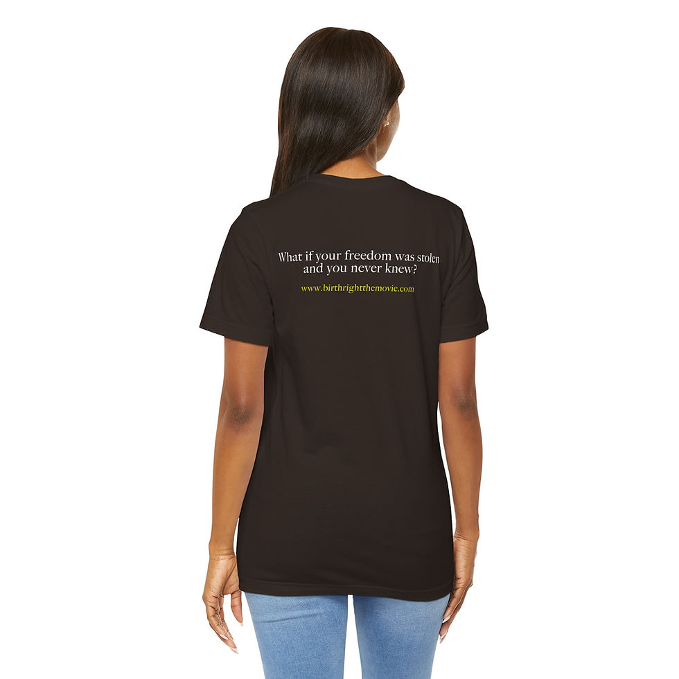 Thumbnail: Birthright Unisex Jersey Tee - Logo Front | Quote Back