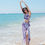 Thumbnail: S2267 Purple Flora Bikini 3pcs set With Scarf
