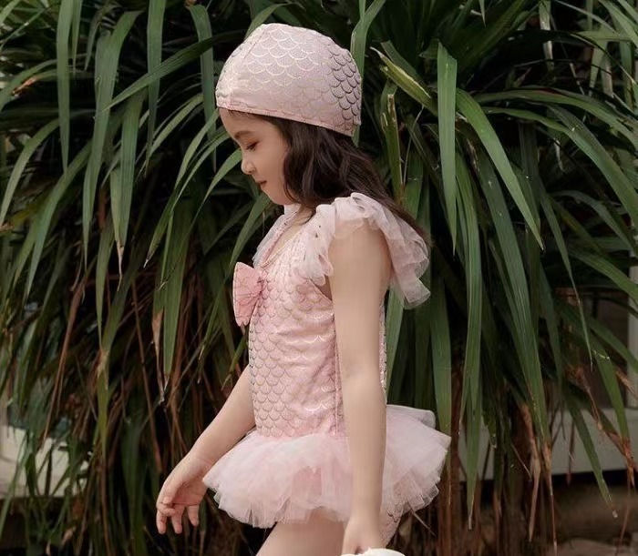 Thumbnail: SK2333 Pink Mermaid Lace Kids Swimwear