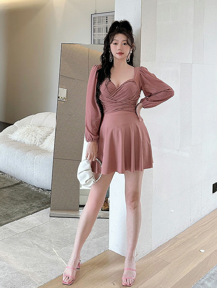 Thumbnail: SP2390 Shiney Sleeve Plus Size Skort Swimwear