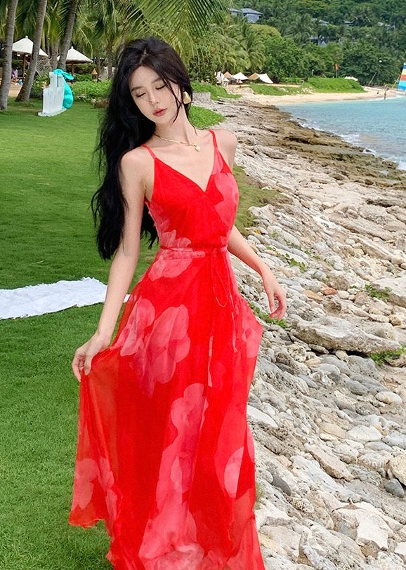 Thumbnail: DS25110 Chiffon red Flora Dress