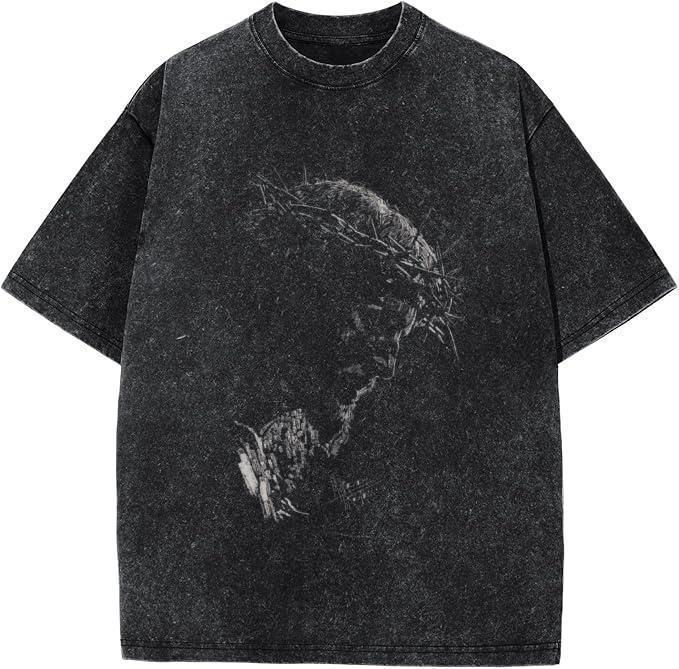 Oversize Jesus Acid Wash Shirt, Unisex God Tee, Christian Shirt, Streetwear Styl