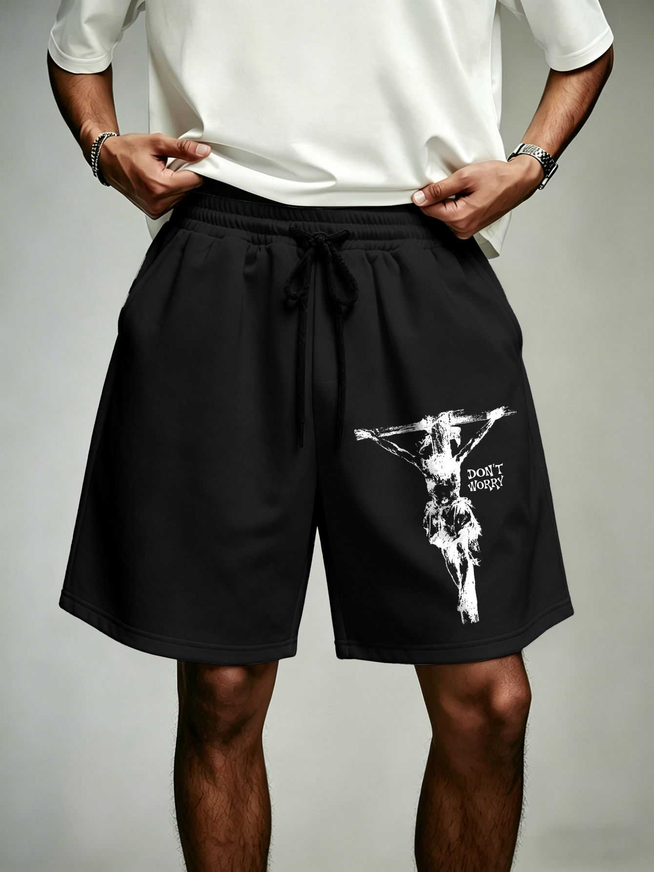 Men's Oversized Gothic Streetwear Shorts Brand Jesus Crucifixion Don't Worry Pri