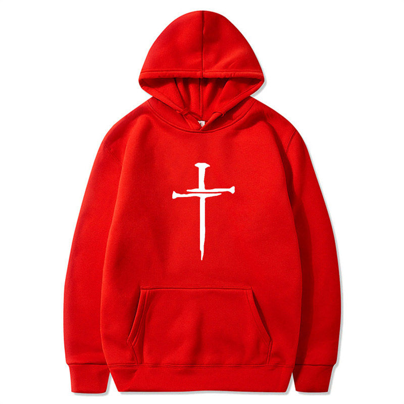 Miniatura: Men's Cross Graphic Hoodie - Black Casual Pullover Sweatshirt with Religious Sym
