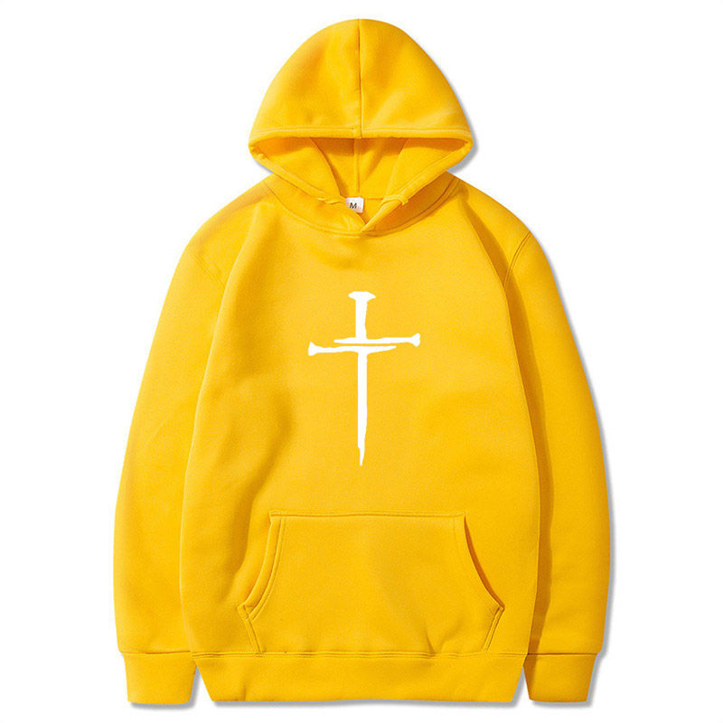 Miniatura: Men's Cross Graphic Hoodie - Black Casual Pullover Sweatshirt with Religious Sym