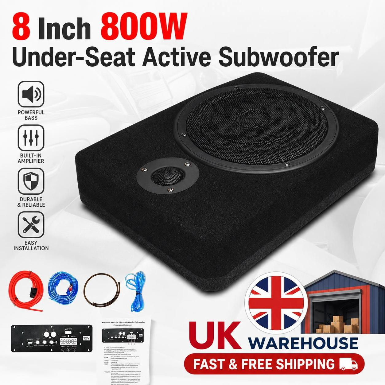 8 Inch 800W Car Under-Seat Active Subwoofer Power Amplifier Bass Box Car Ultra S
