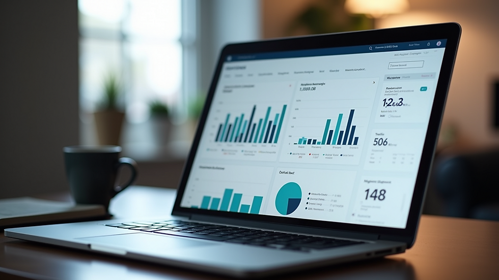 Eye-level view of a laptop screen showing marketing analytics dashboard