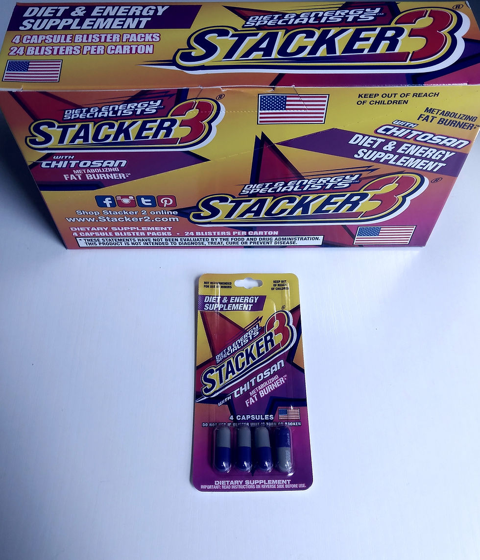 Stacker 3 Diet & Energy Metabolizing Fat Burner with Chitosan 4 Capsule Pack x 1 front view with display