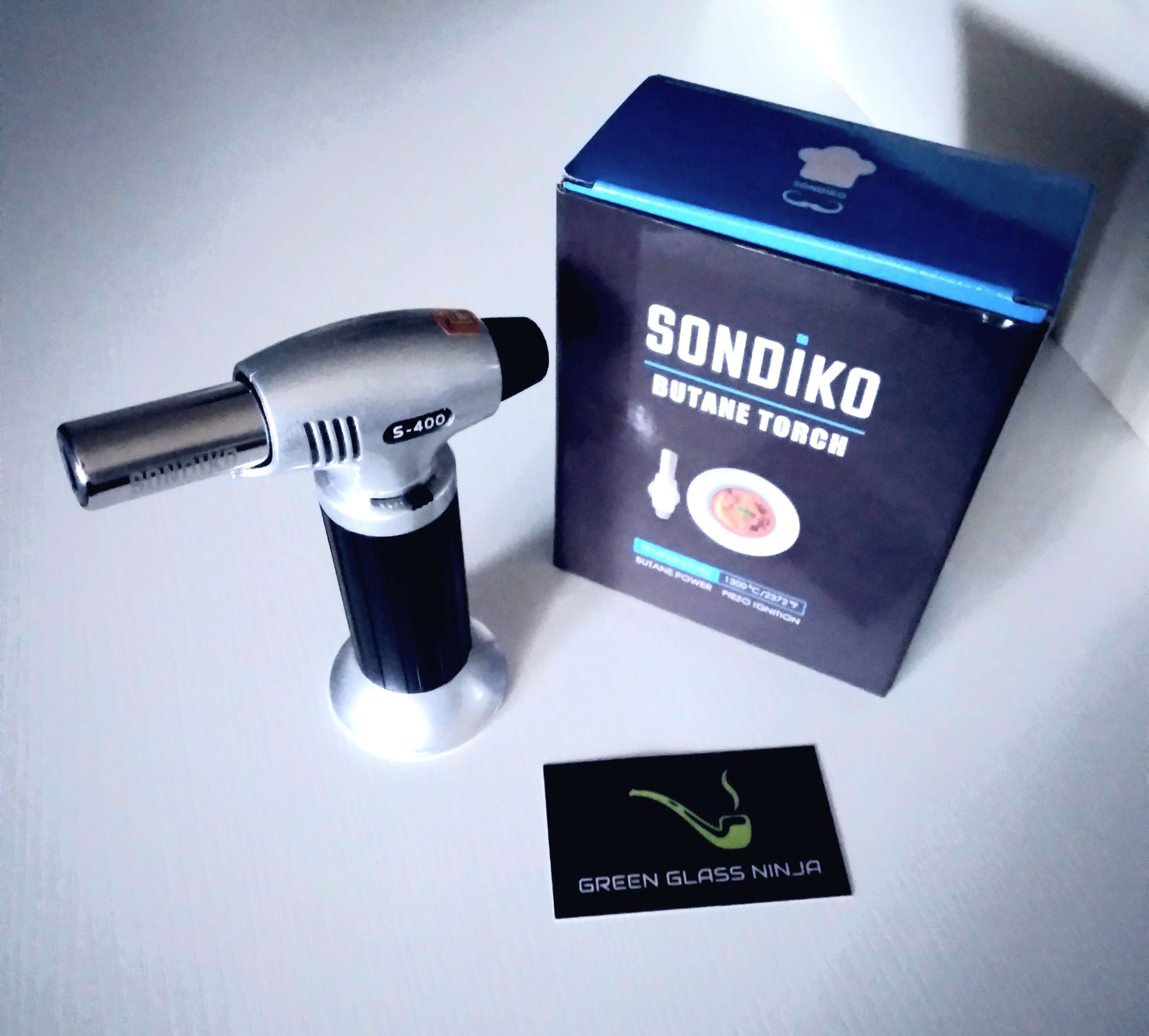 Sondiko Butane Tocrch Silver & Black 6" refillable and adjustable