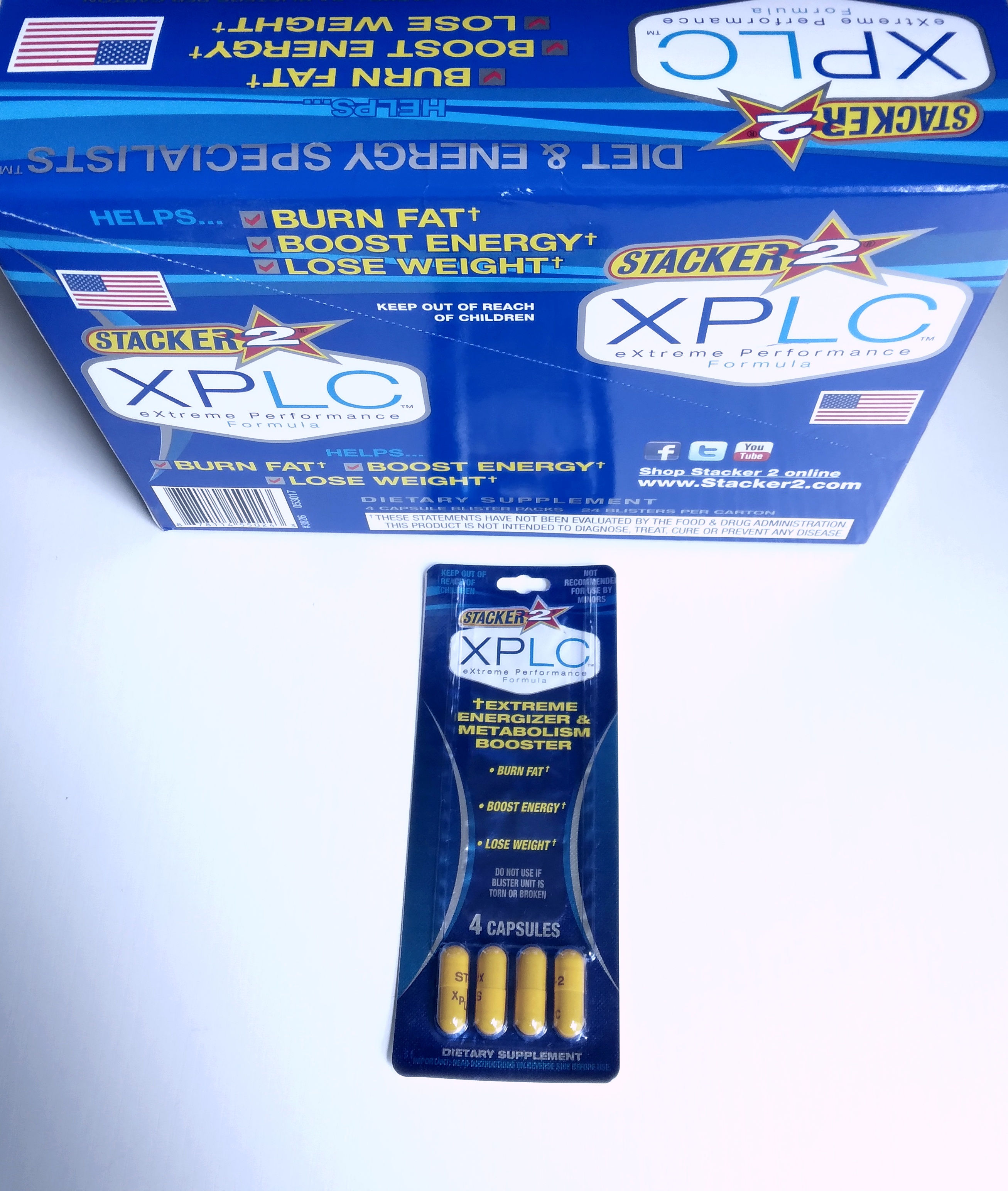 Stacker2 XPLC Extreme Performance Formula Lose Weight & Energize 4 Pack x 1 front view with display