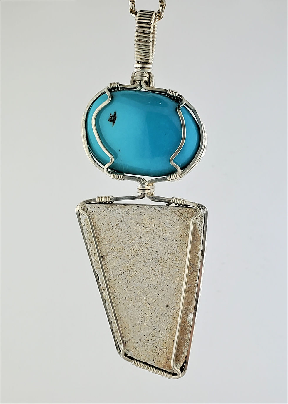 Thumbnail: Turquoise & Pottery Wire Wrap Pendant