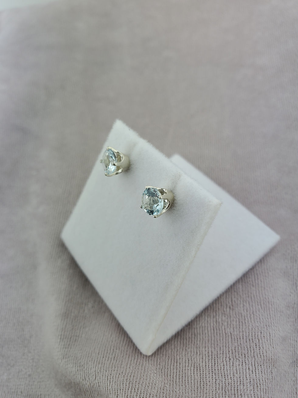 Thumbnail: Aquamarine 5mm Round Cut Earrings ings in Silver Post Settings