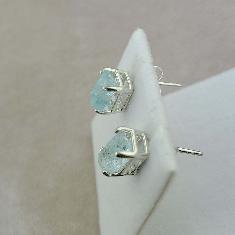 Thumbnail: Aquamarine Uncut Approx 8x6mm Earrings in Sterling Silver 