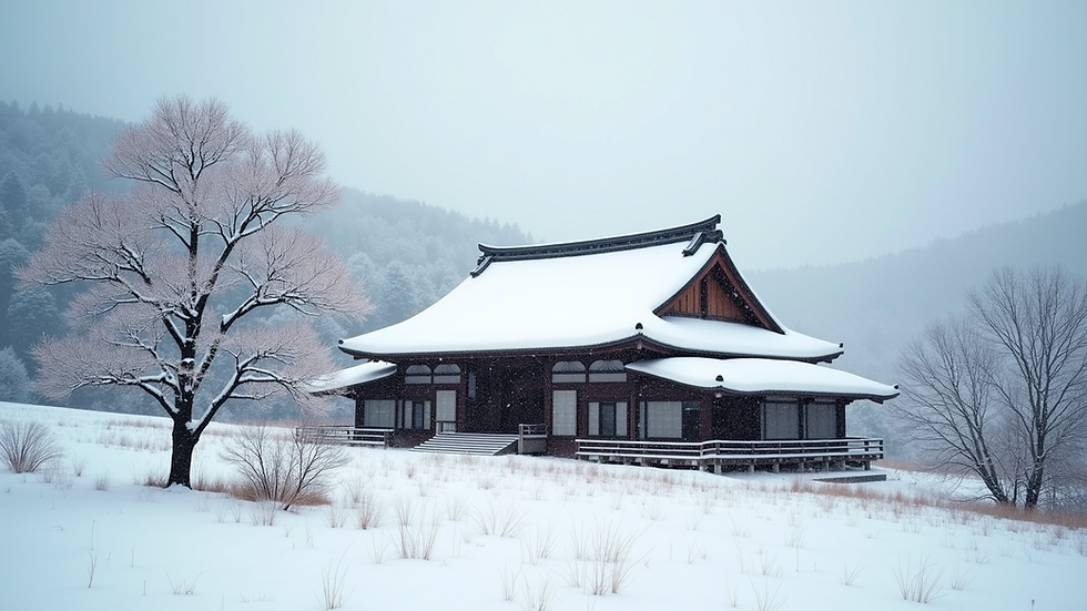 Eye-level view of traditional gassho-zukuri farmhouse in Shirakawa-go