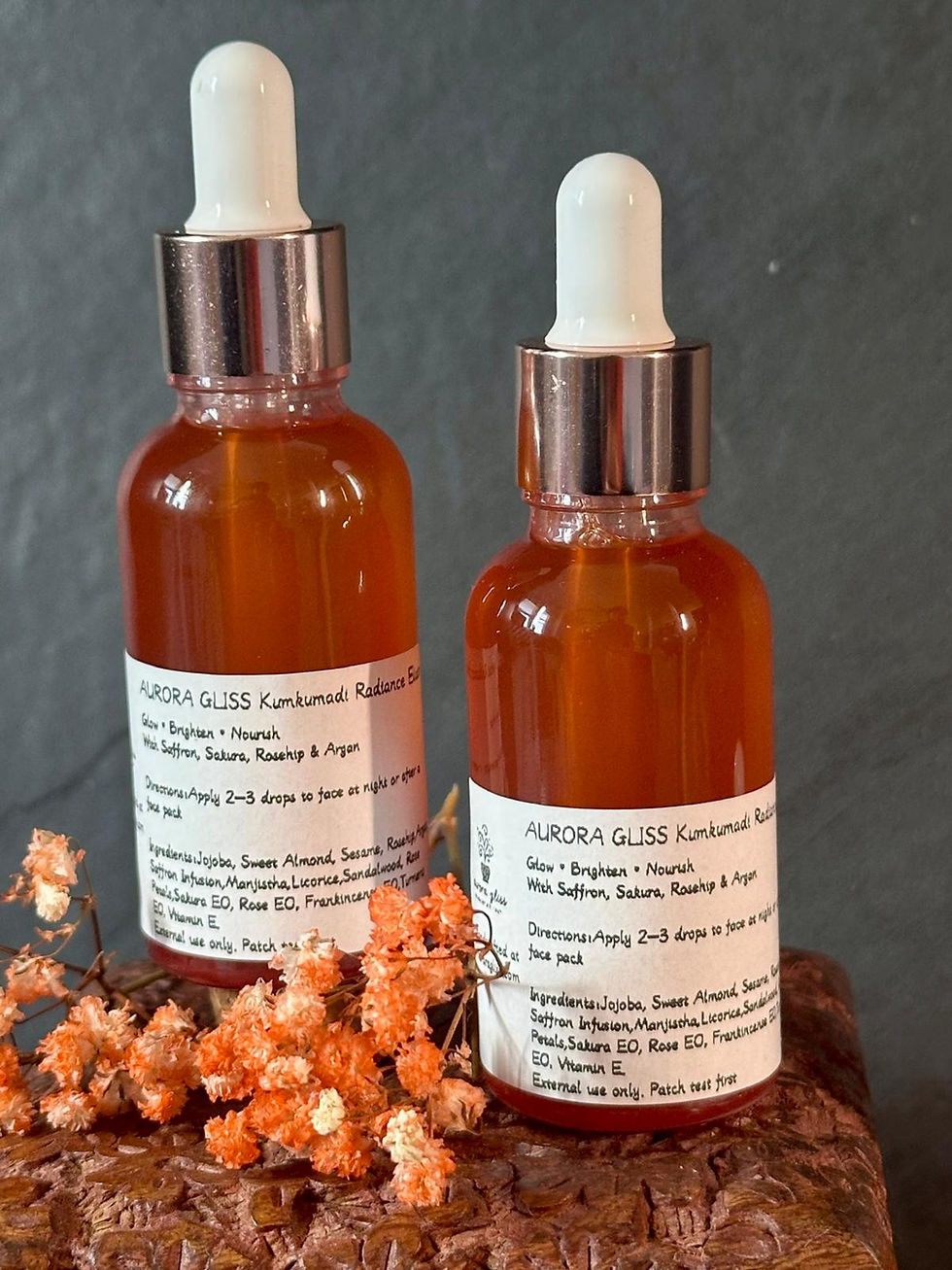 Thumbnail: Aurora Gliss Kumkumadi Radiance Elixir bottle, small-batch Ayurvedic facial oil designed for nighttime nourishment